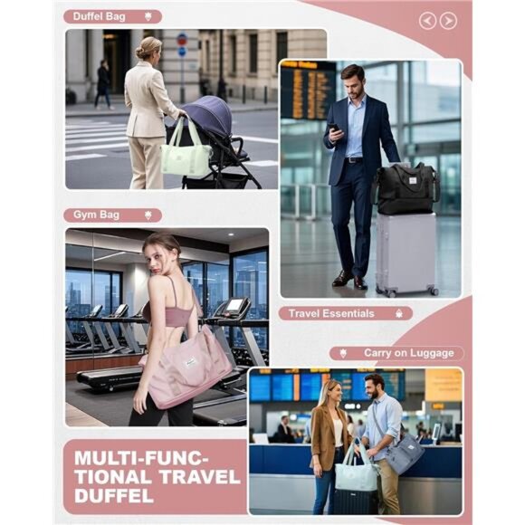 Travel Duffel Bag, Sports Tote Gym Bag, Shoulder Weekender Overnight Bag - Picture 6 of 7